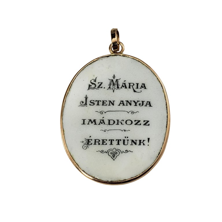 14 Karat Yellow Gold Painted Virgin Mary Pendant at 1stDibs