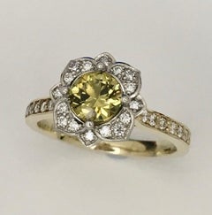 14 Karat Yellow Gold Palladium Australian Parties Sapphire Diamond Cluster Ring