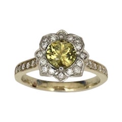 14 Karat Yellow Gold Palladium Australian Parties Sapphire Diamond Cluster Ring