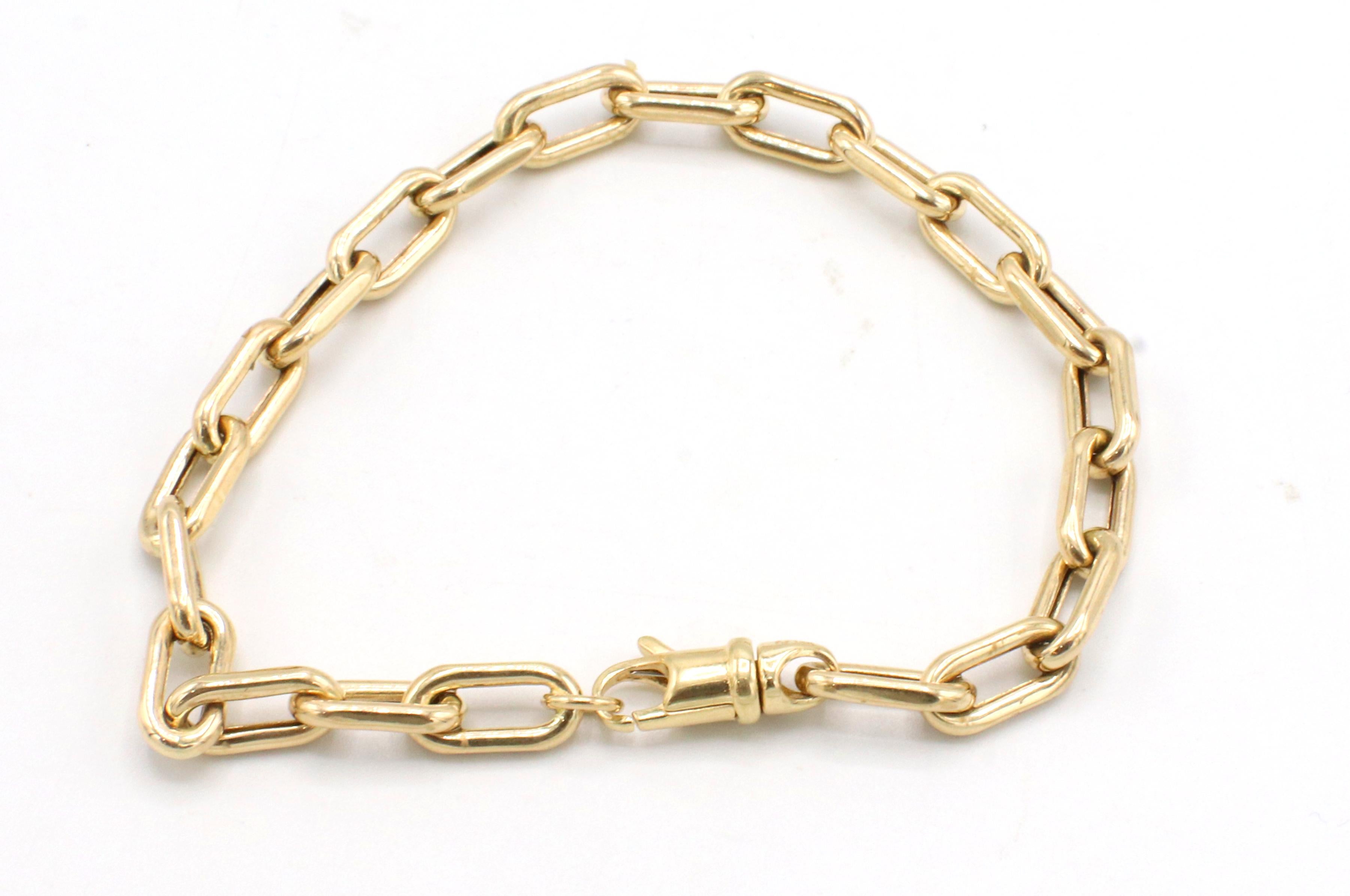 Modern 14 Karat Yellow Gold Paper Clip Chain Link Bracelet