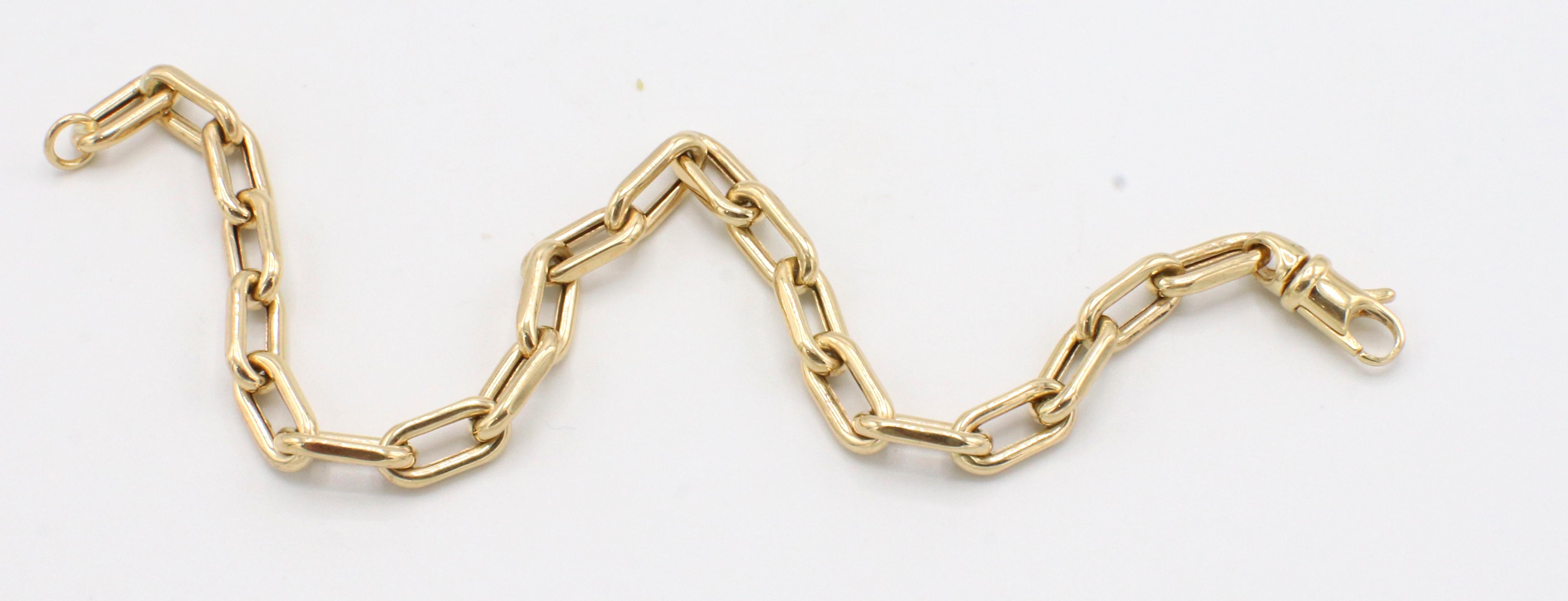 14 Karat Yellow Gold Paper Clip Chain Link Bracelet In Excellent Condition In  Baltimore, MD
