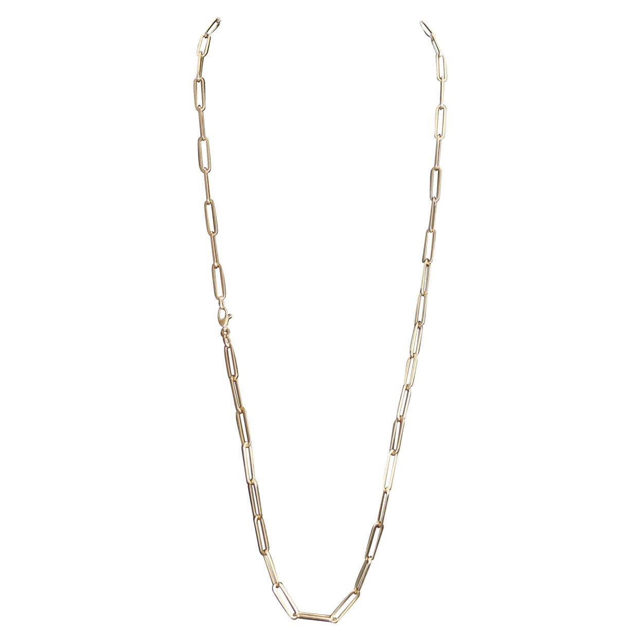 14 Karat Yellow Gold Paper Clip Chain Necklace For Sale