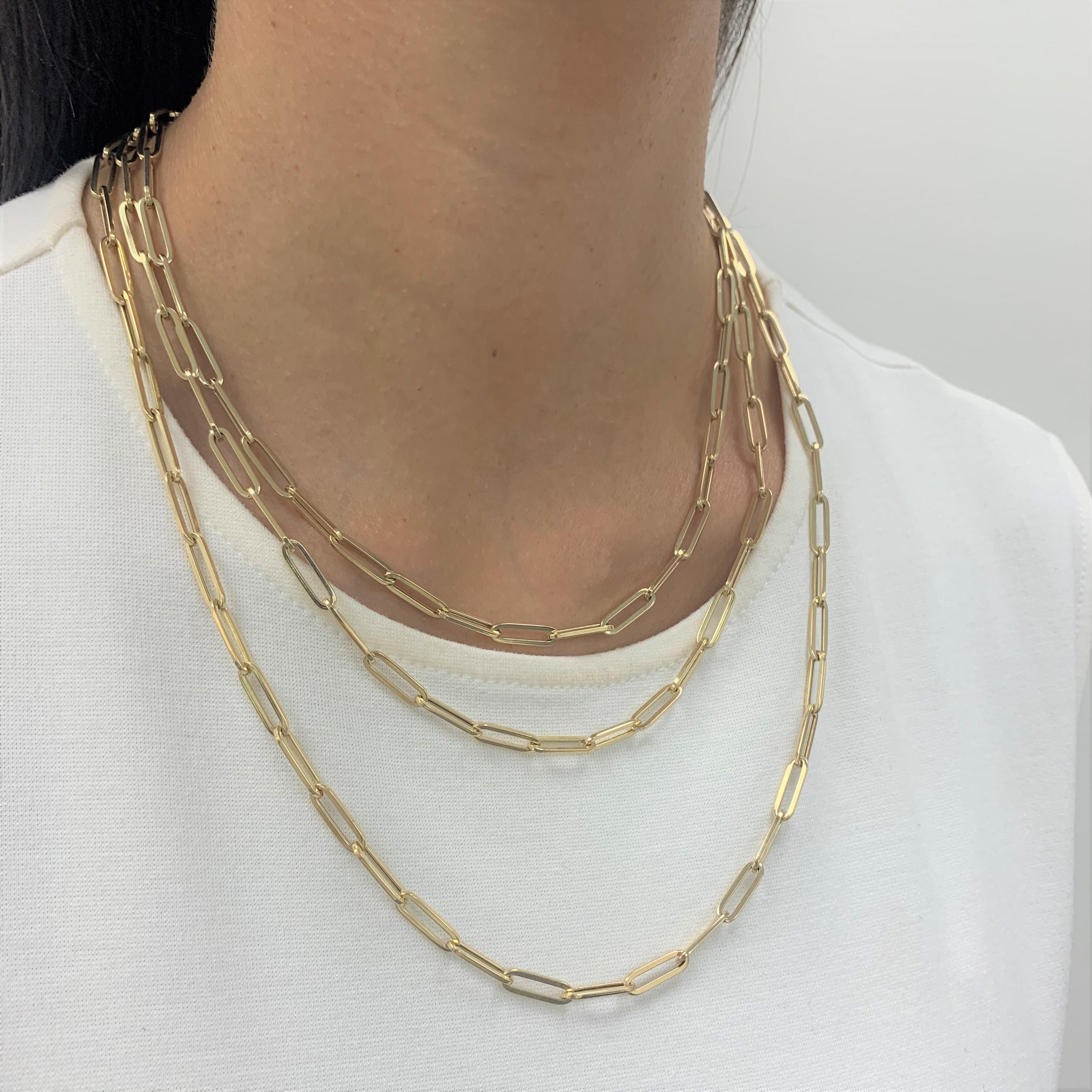 Contemporary 14 Karat Yellow Gold Paper Clip Link Chain Necklace, Made in Italy For Sale