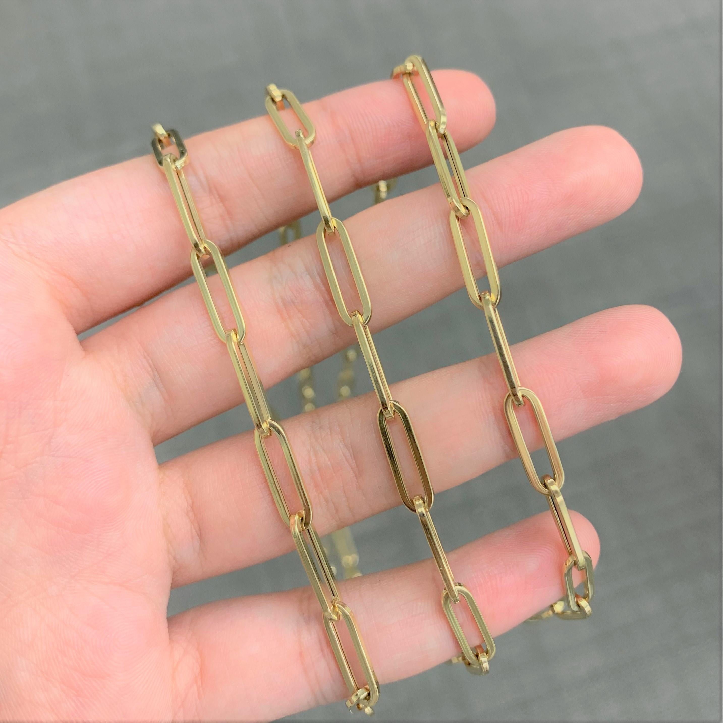 14 Karat Yellow Gold Paper Clip Link Chain Necklace, Made in Italy In New Condition For Sale In Great neck, NY