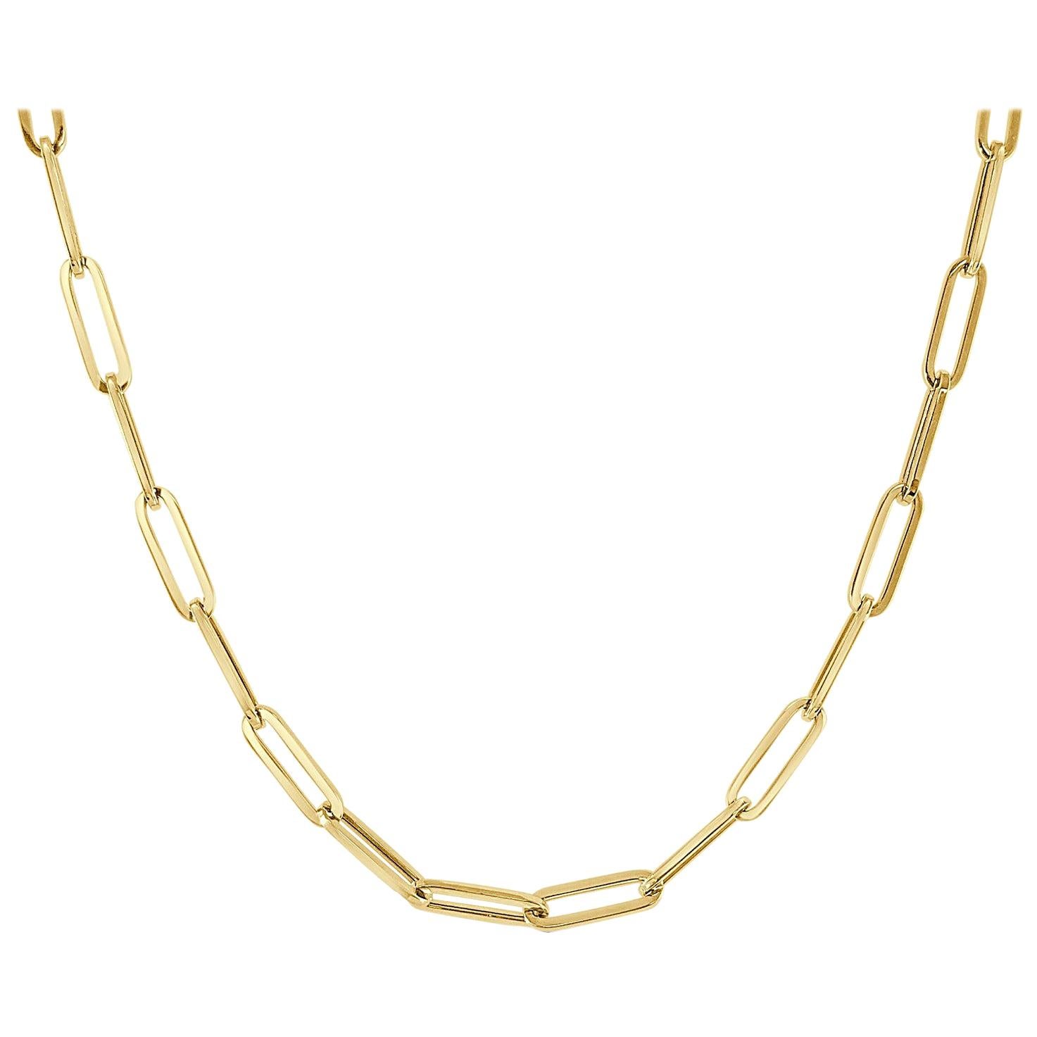 14 Karat Yellow Gold Paper Clip Link Chain Necklace, Made in Italy