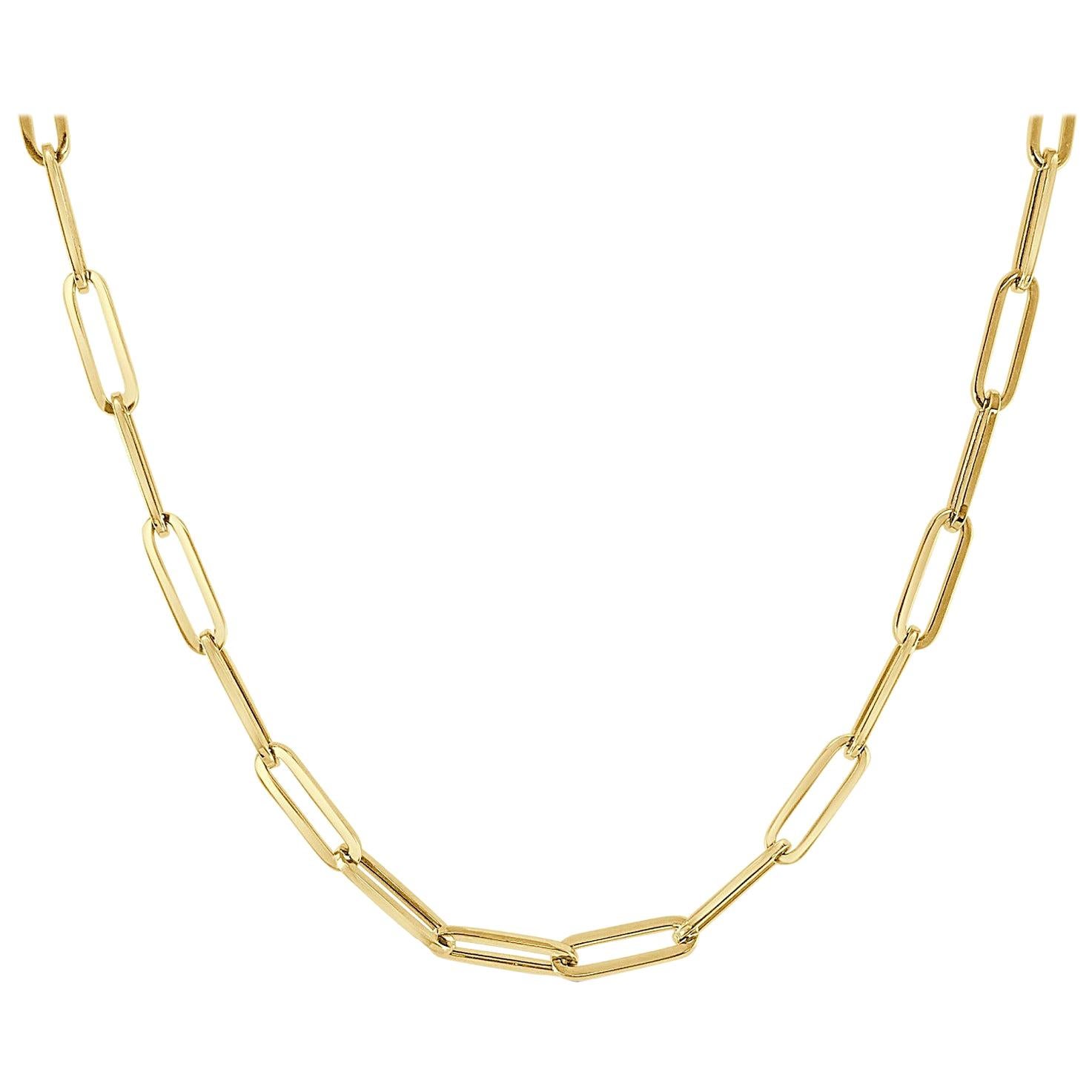 14 Karat Yellow Gold Paper Clip Link Chain Necklace, Made in Italy For Sale