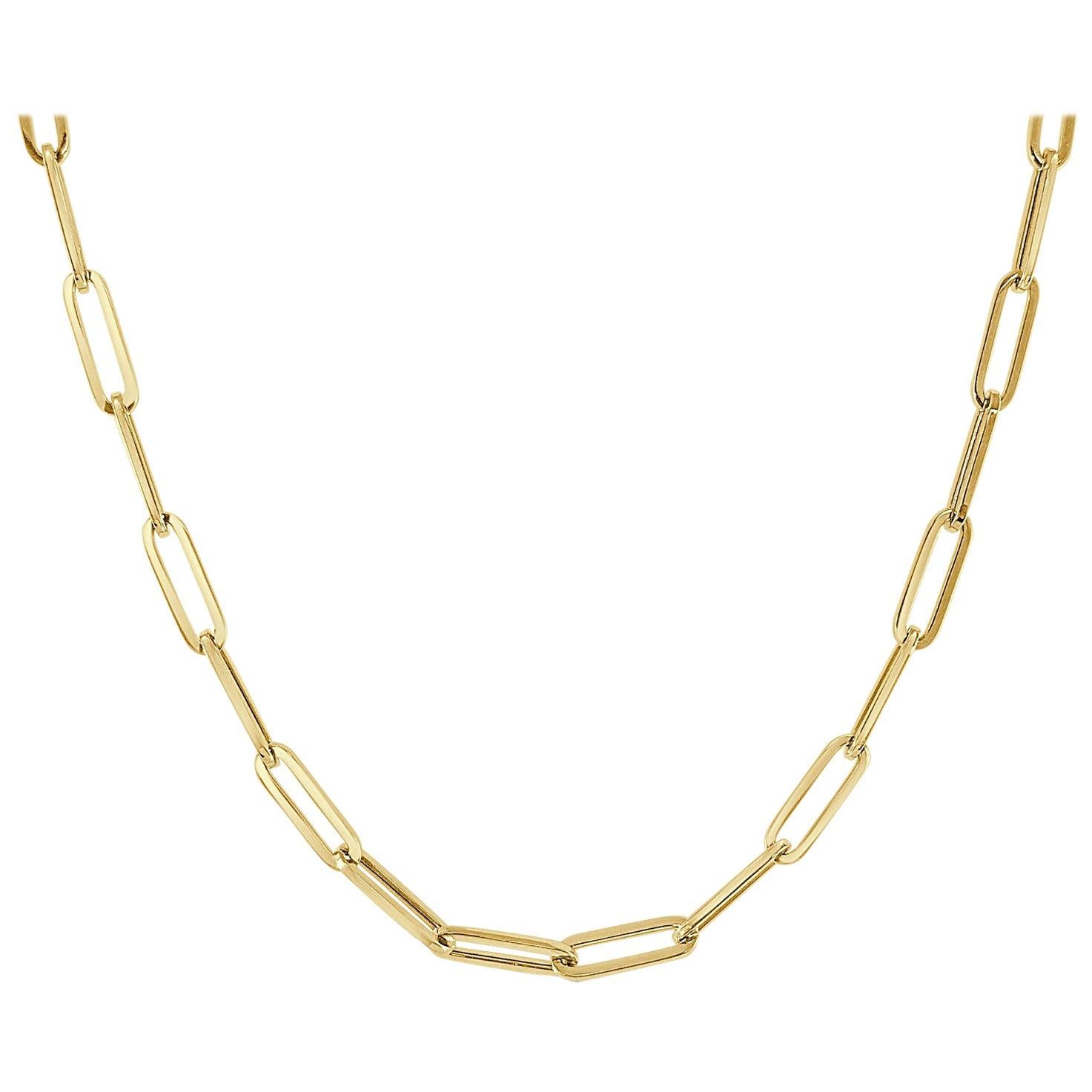 14 Karat Yellow Gold Paper Clip Link Chain Necklace, Made in Italy