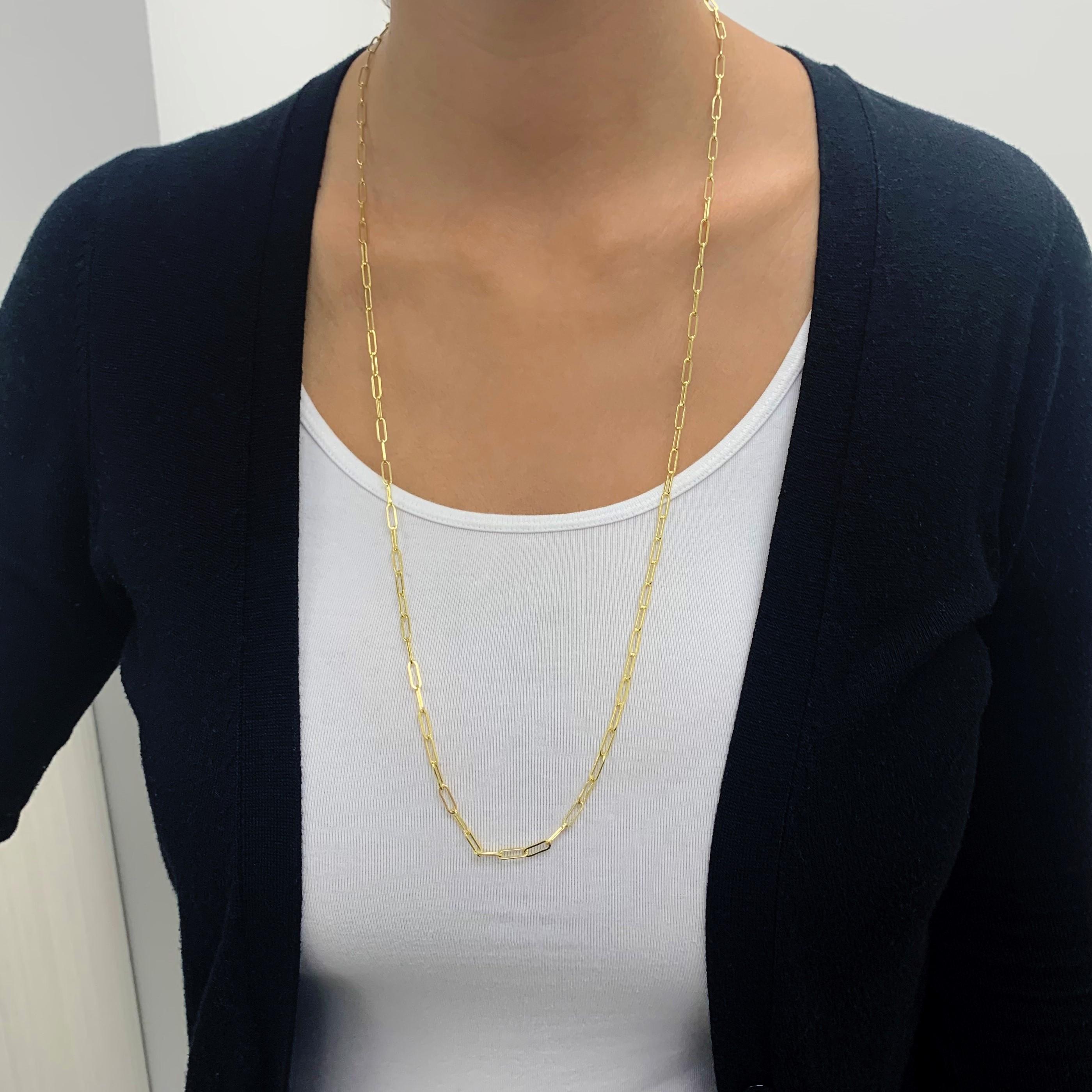 Contemporary 14 Karat Yellow Gold Paper Clip Mask Chain Necklace, Made in Italy For Sale
