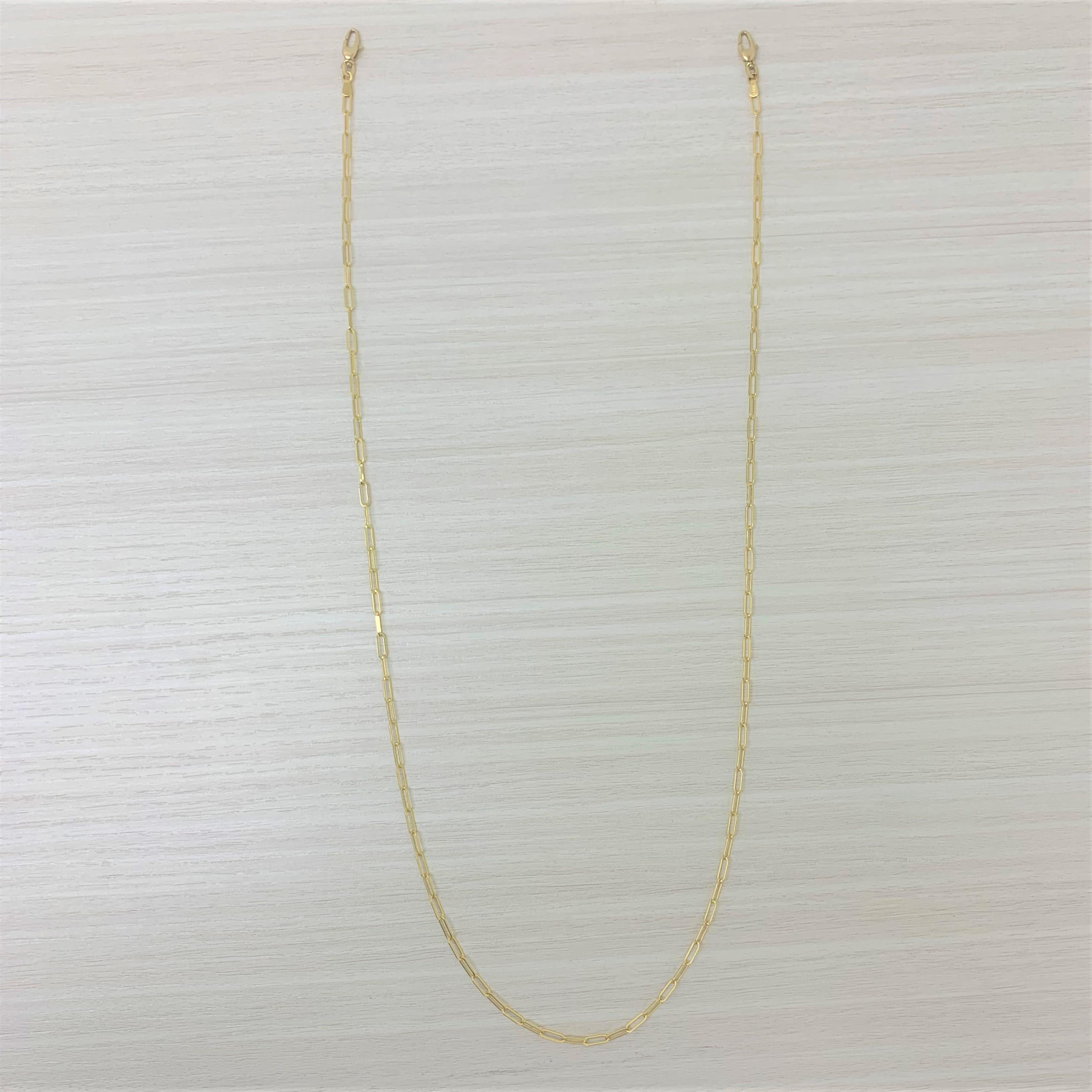 Women's 14 Karat Yellow Gold Paper Clip Mask Chain Necklace, Made in Italy For Sale