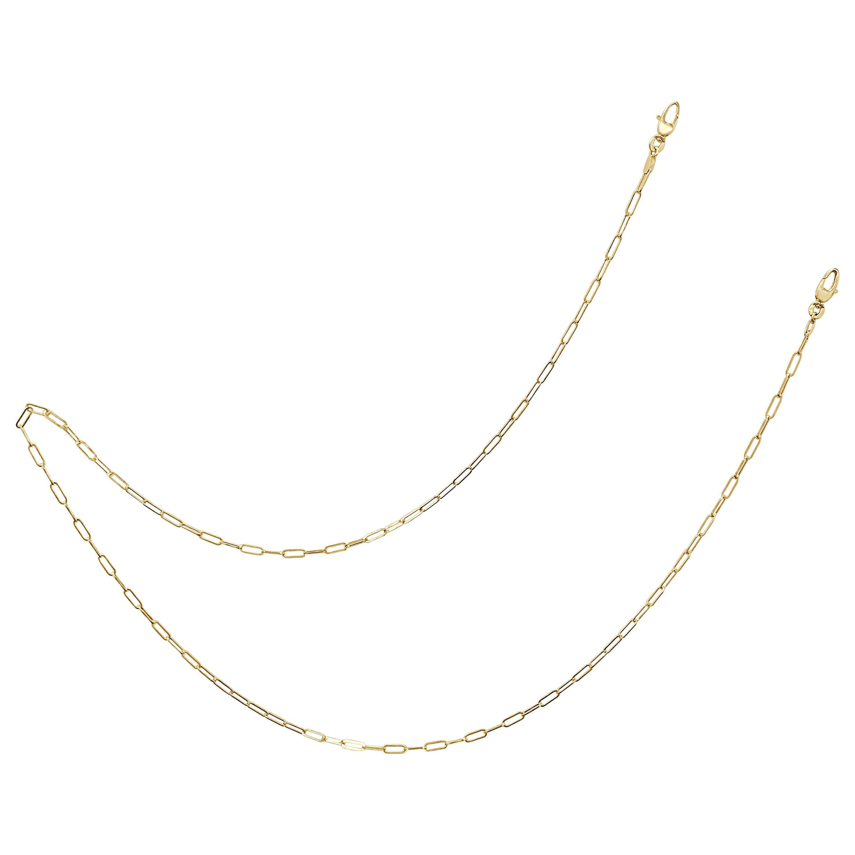 14 Karat Yellow Gold Paper Clip Mask Chain Necklace, Made in Italy For Sale