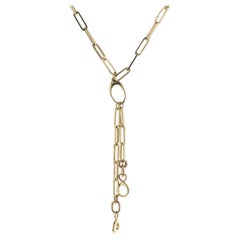 14 Karat Yellow Gold Paperclip Chain Necklace with Attachable Lariat Drops