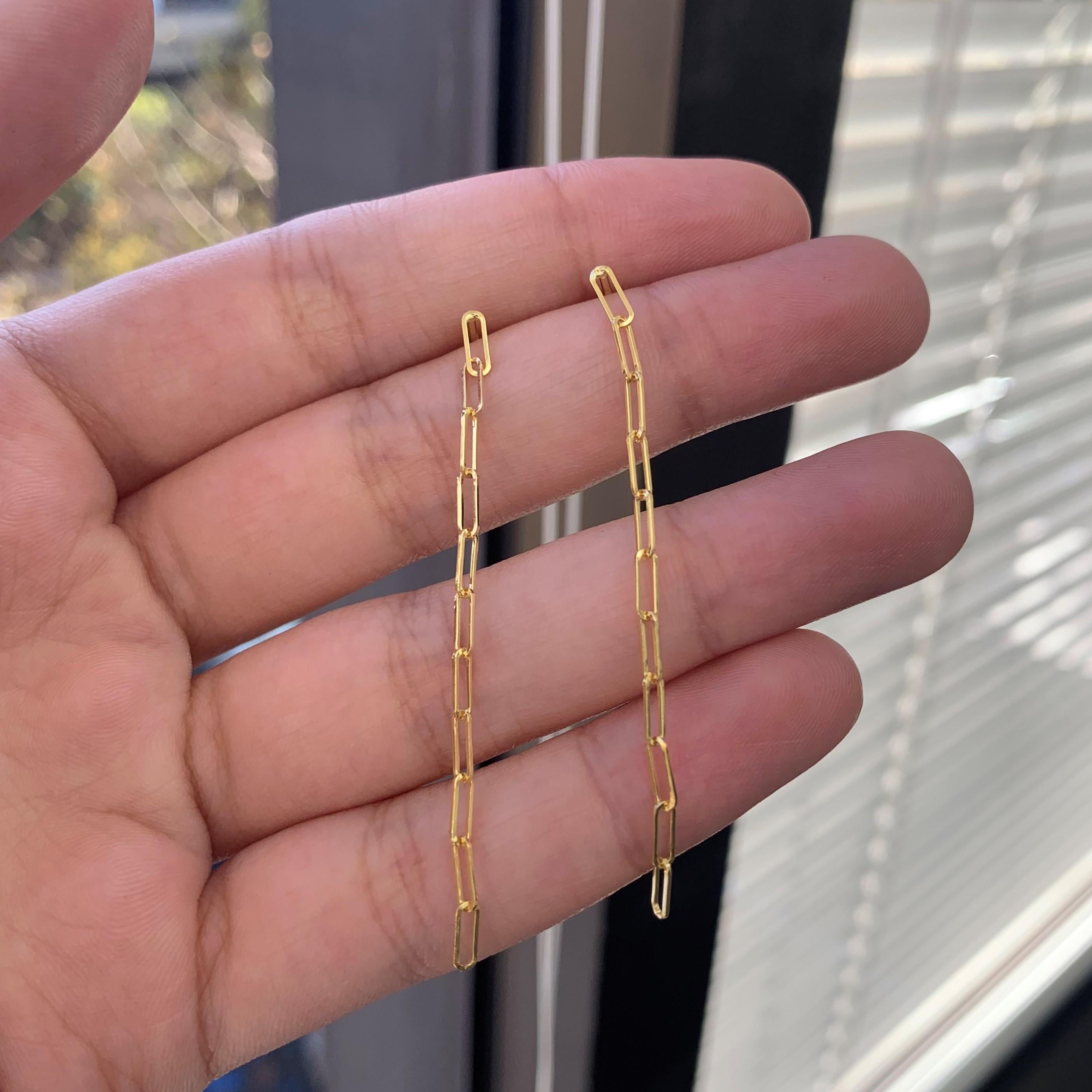 14 Karat Yellow Gold Paperclip Dangle Earring, Made in Italy In New Condition For Sale In Great neck, NY