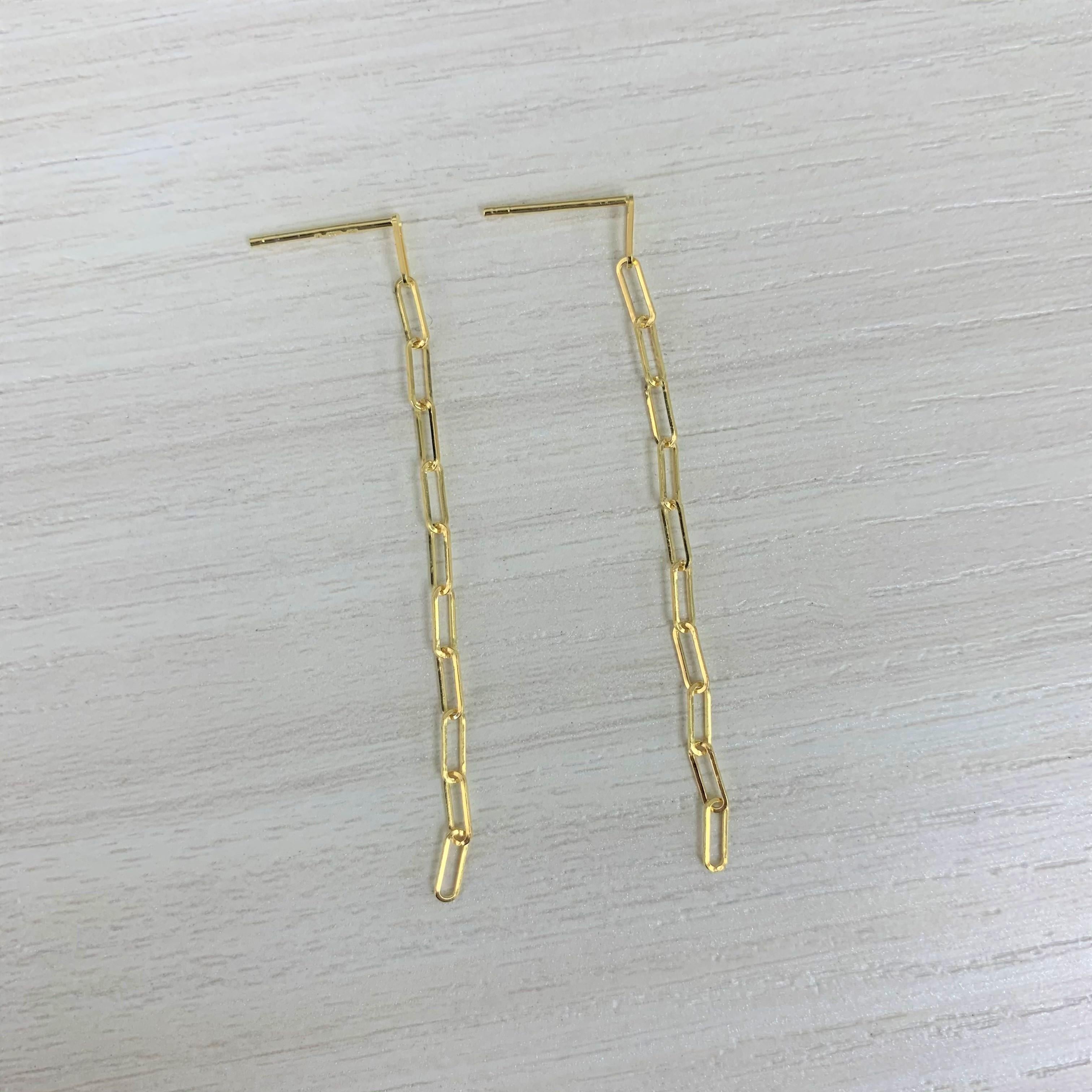 14 Karat Yellow Gold Paperclip Dangle Earring, Made in Italy For Sale 1