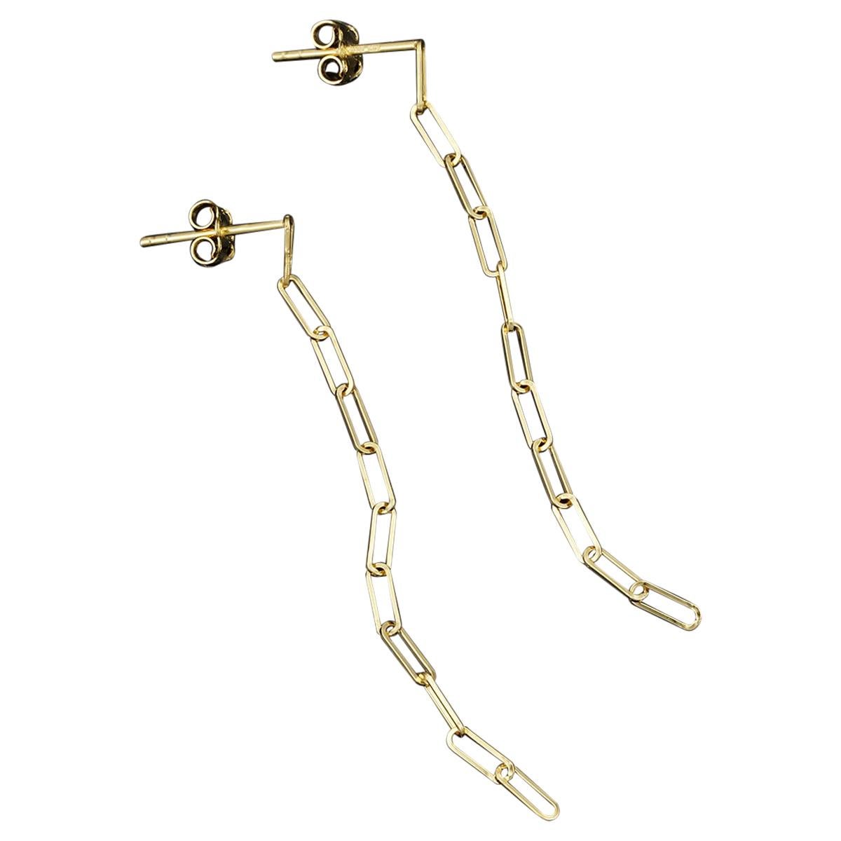 14 Karat Yellow Gold Paperclip Dangle Earring, Made in Italy For Sale