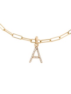 Bracciale a catena A Link in oro giallo 14 carati con diamante e iniziali "A".