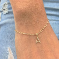 14 Karat Yellow Gold Paperclip Diamond Initial "C" Link Chain Bracelet