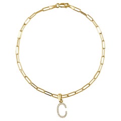 14 Karat Yellow Gold Paperclip Diamond Initial "C" Link Chain Bracelet