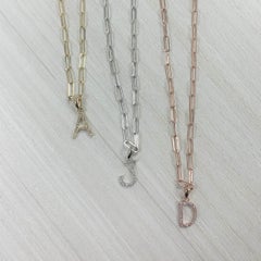 14 Karat Yellow Gold Paperclip Diamond Initial "E" Link Chain Bracelet