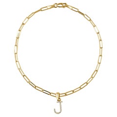 14 Karat Yellow Gold Paperclip Diamond Initial "J" Link Chain Bracelet
