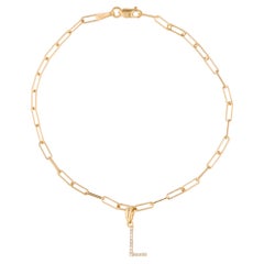 14 Karat Yellow Gold Paperclip Diamond Initial "L" Link Chain Bracelet