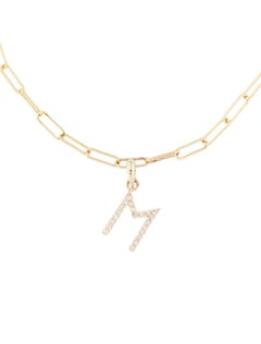 14 Karat Yellow Gold Paperclip Diamond Initial "M" Link Chain Bracelet