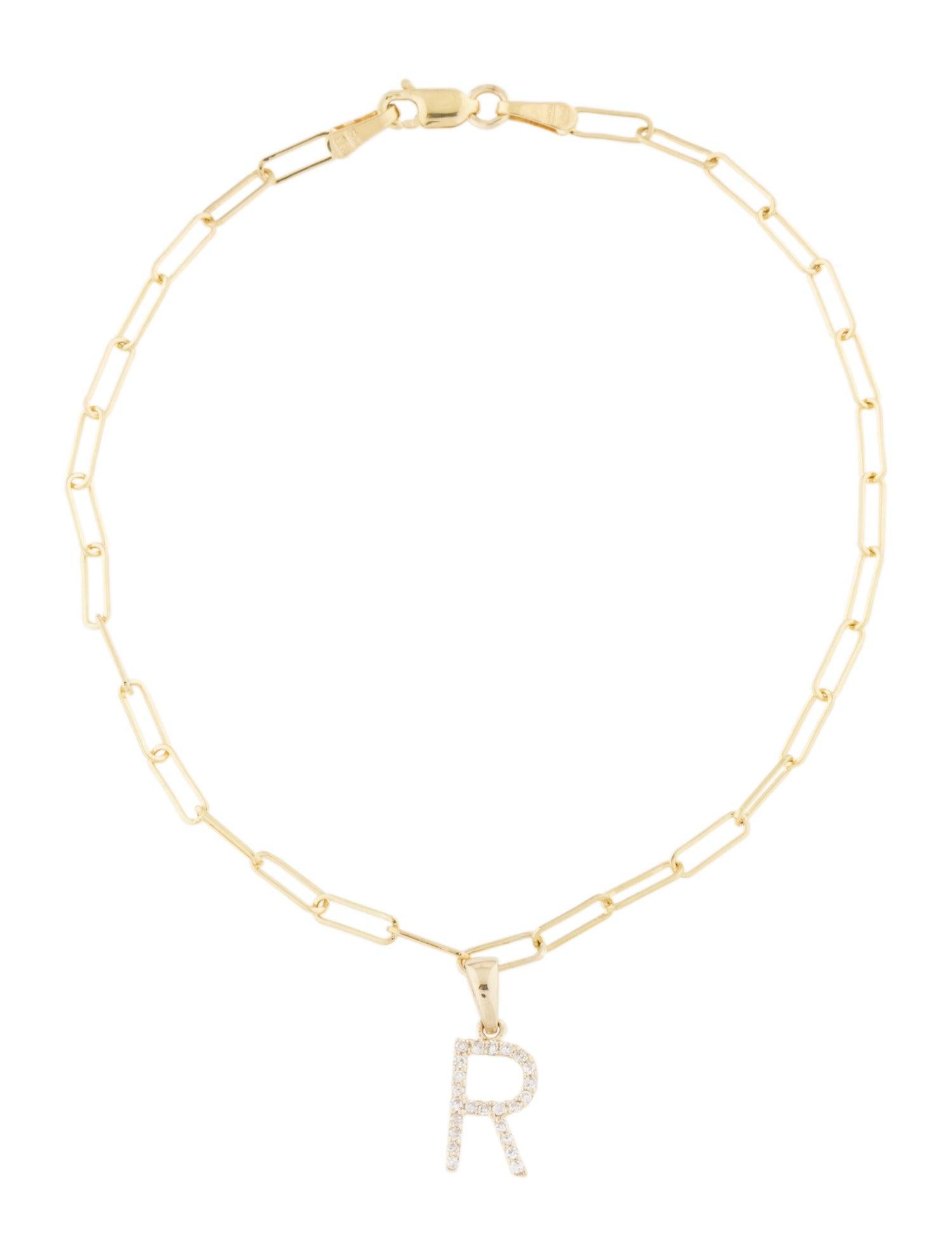 Bracelet à maillons en forme de clip en or jaune 14 carats avec initiale « R » et diamants Pour femmes en vente