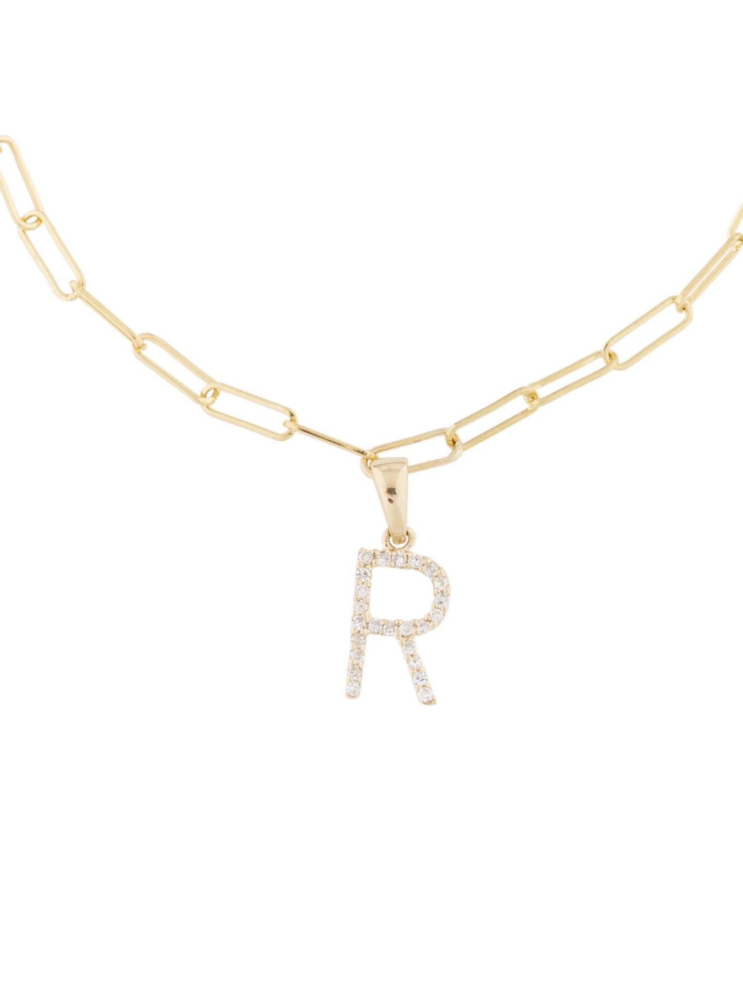 Bracelet à maillons en forme de clip en or jaune 14 carats avec initiale « R » et diamants en vente 1