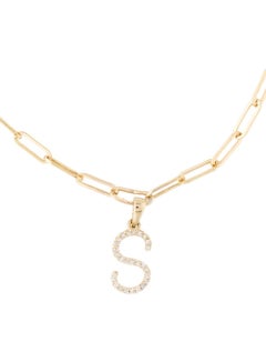 14 Karat Yellow Gold Paperclip Diamond Initial "S" Link Chain Bracelet