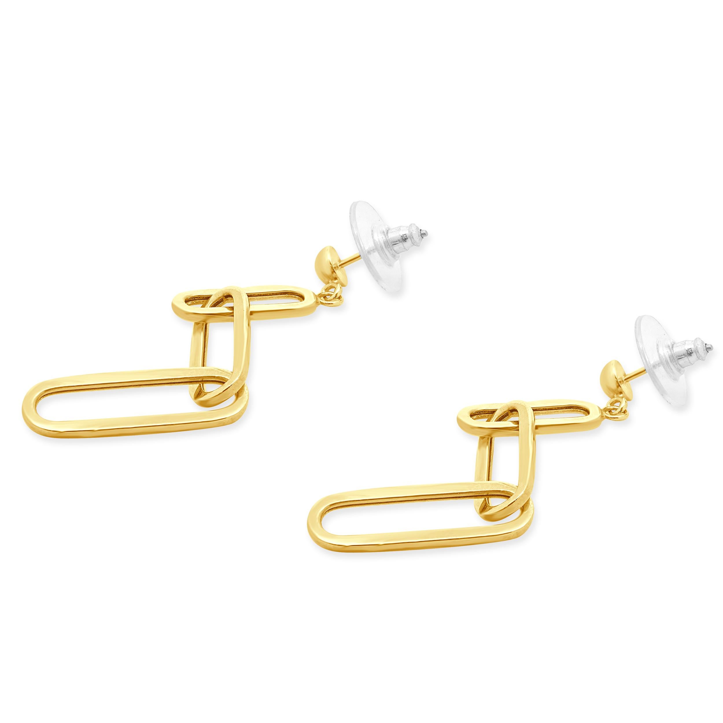 14 Karat Gelbgold Papierclip-Tropfen-Ohrringe Damen im Angebot