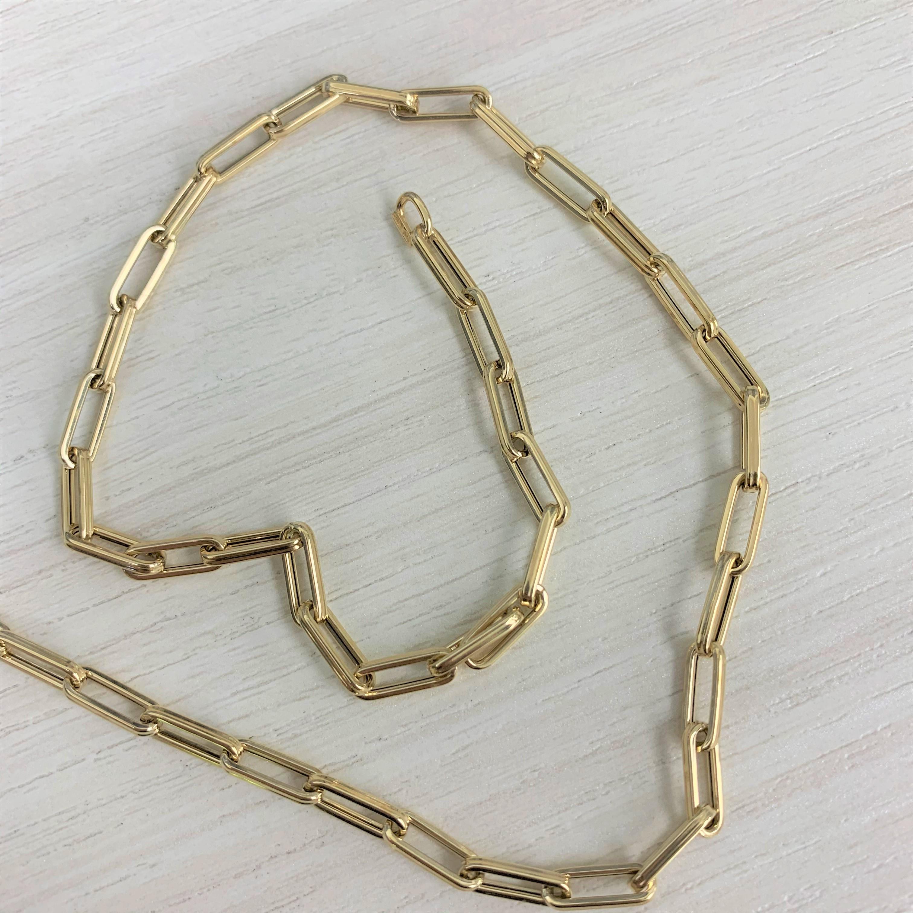 14 Karat Gelbgold Büroklammer-Gliederkette Halskette, hergestellt in Italien (Zeitgenössisch) im Angebot