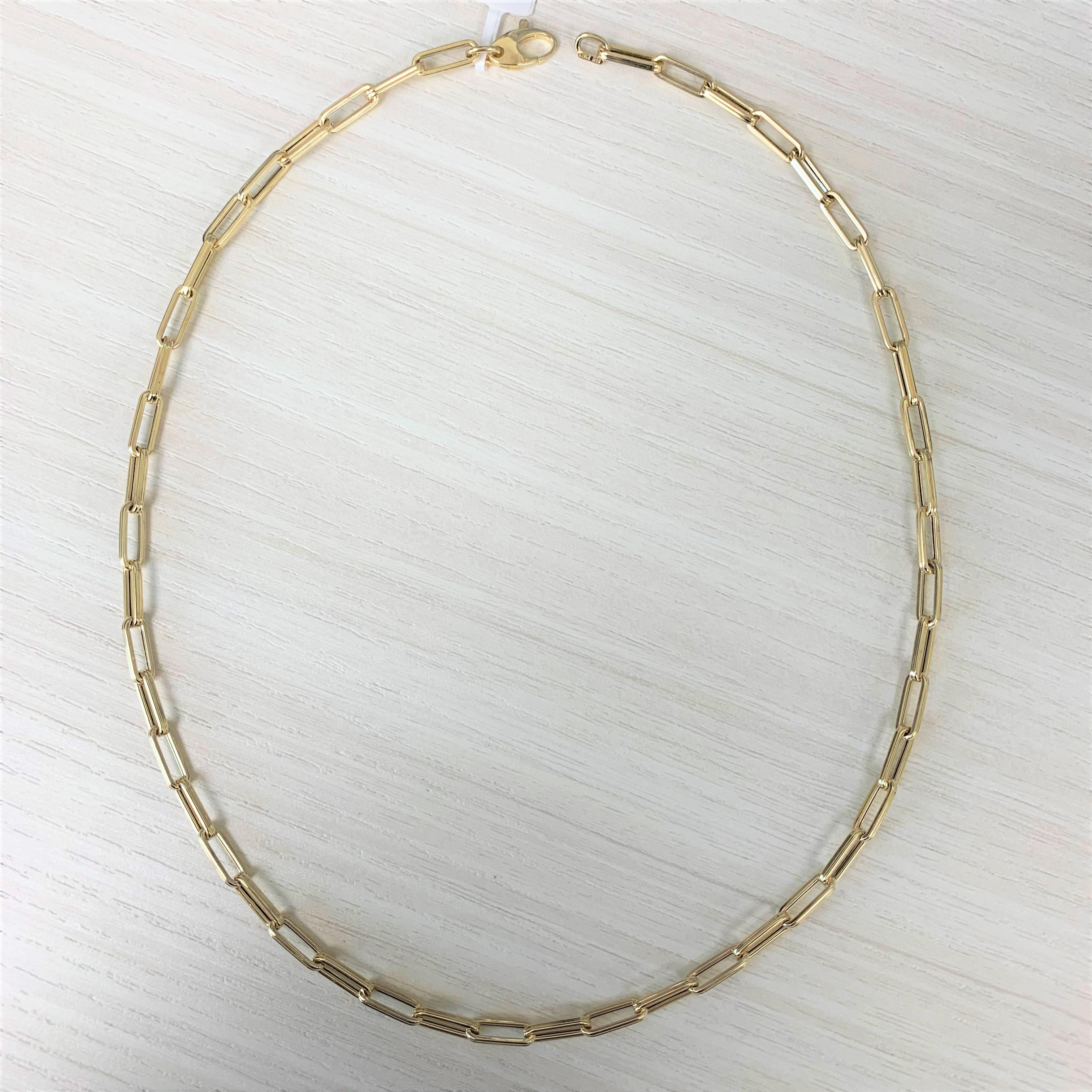 Contemporary 14 Karat Yellow Gold Paperclip Link Chain Necklace, Made in Italy For Sale
