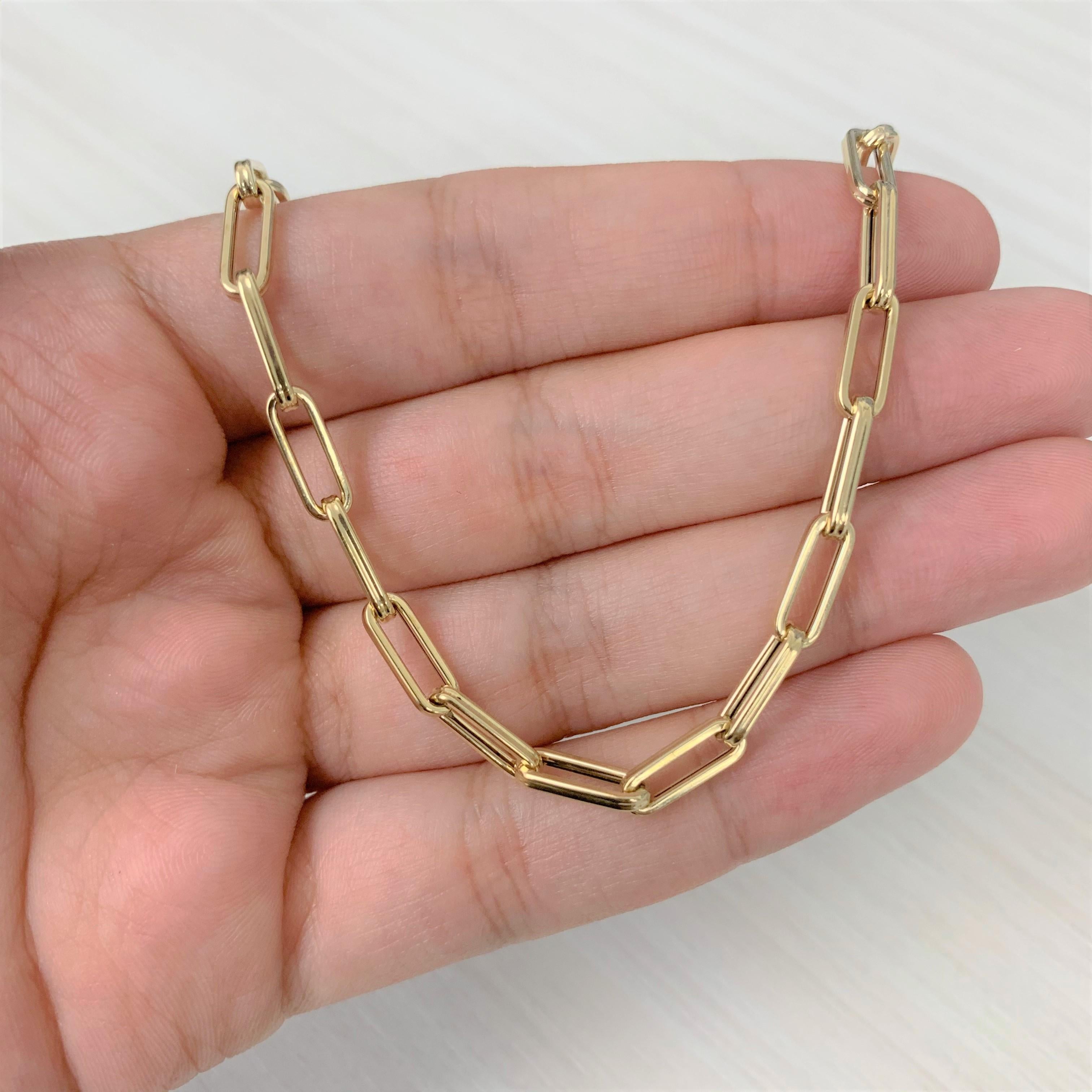 14 Karat Yellow Gold Paperclip Link Chain Necklace, Made in Italy In New Condition In Great neck, NY
