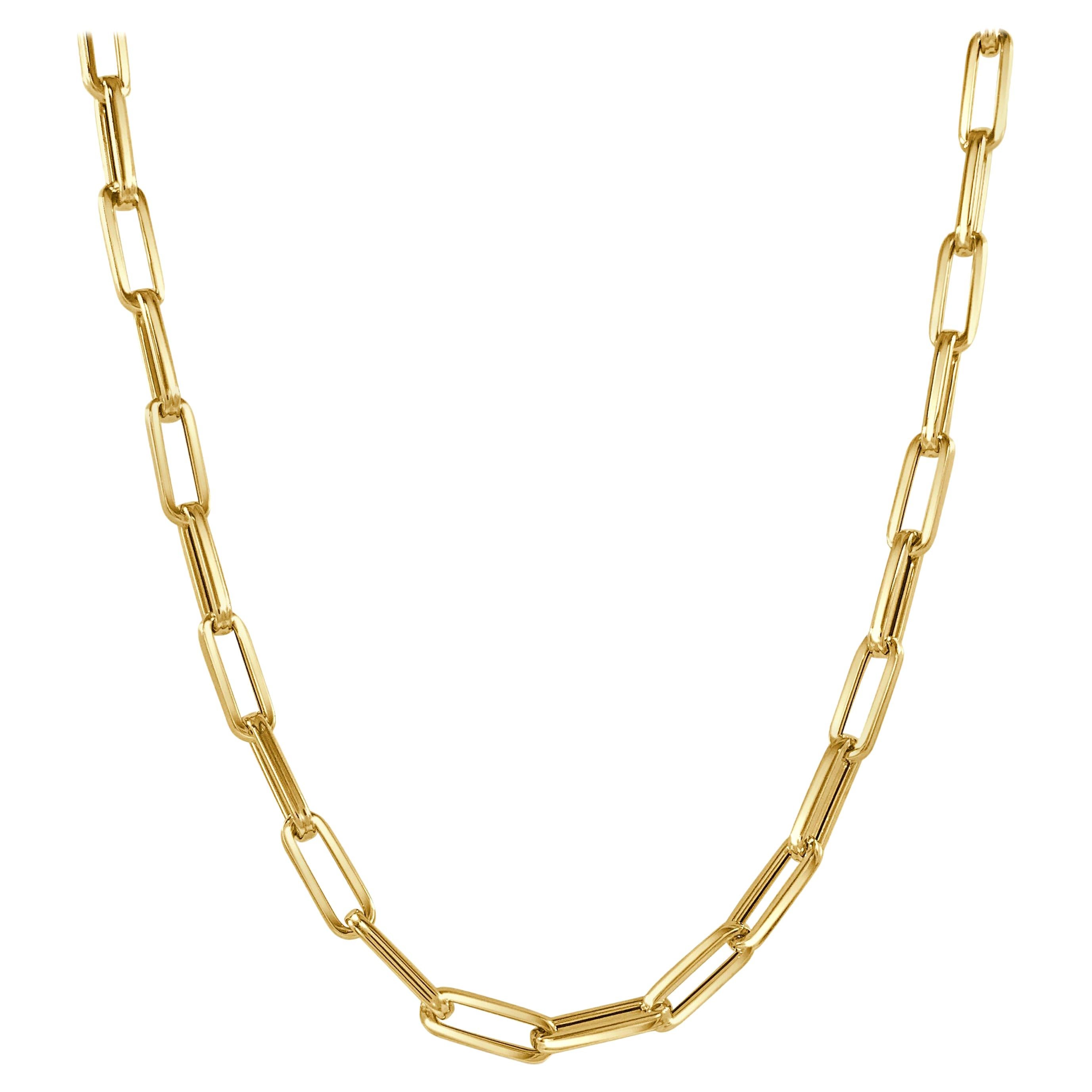 14 Karat Yellow Gold Paperclip Link Chain Necklace, Made in Italy