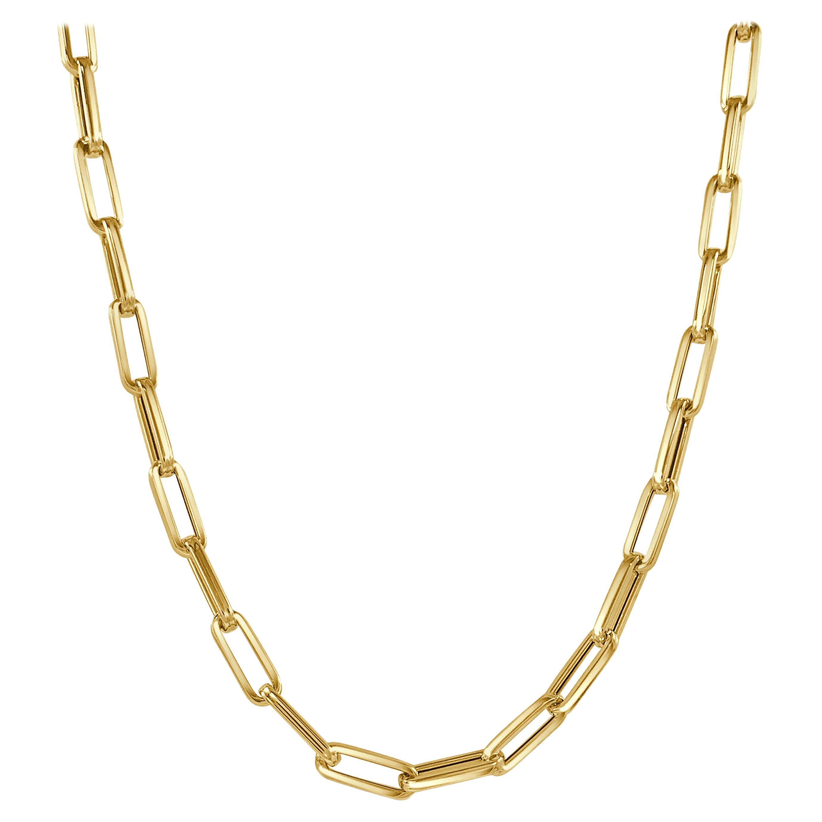 14 Karat Yellow Gold Paperclip Link Chain Necklace, Made in Italy For Sale