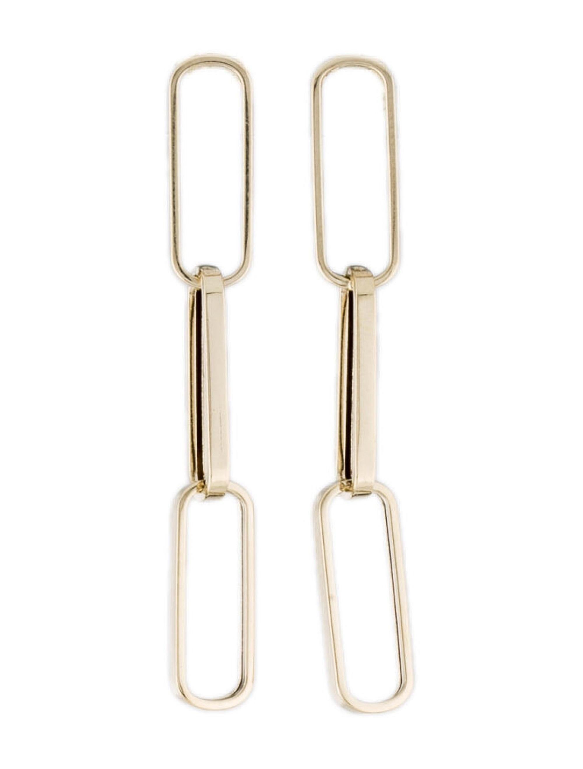 14 Karat Yellow Gold Paperclip Link Dangle Earring, Made in Italy In New Condition For Sale In Great neck, NY