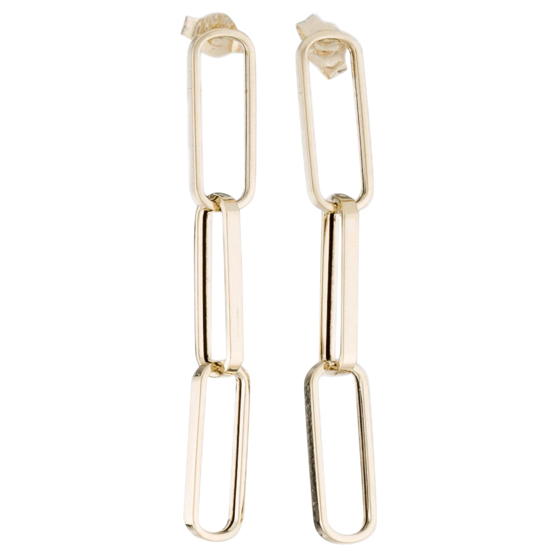 14 Karat Yellow Gold Paperclip Link Dangle Earring, Made in Italy For Sale
