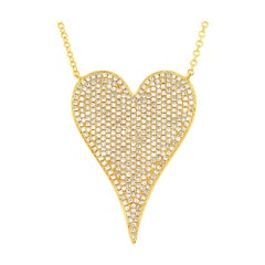 14 Karat Yellow Gold Pave Diamond 0.83 Carat Heart Pendant Necklace