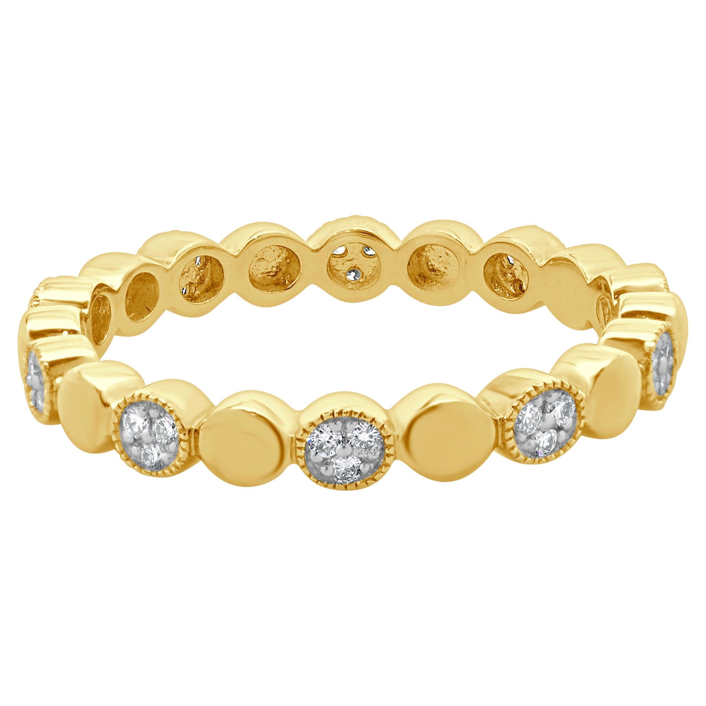 14 Karat Yellow Gold Pave Diamond Alternating Band For Sale