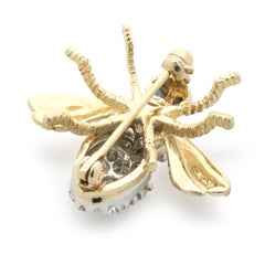 14 Karat Yellow Gold Pave Diamond and Sapphire Bee Pin