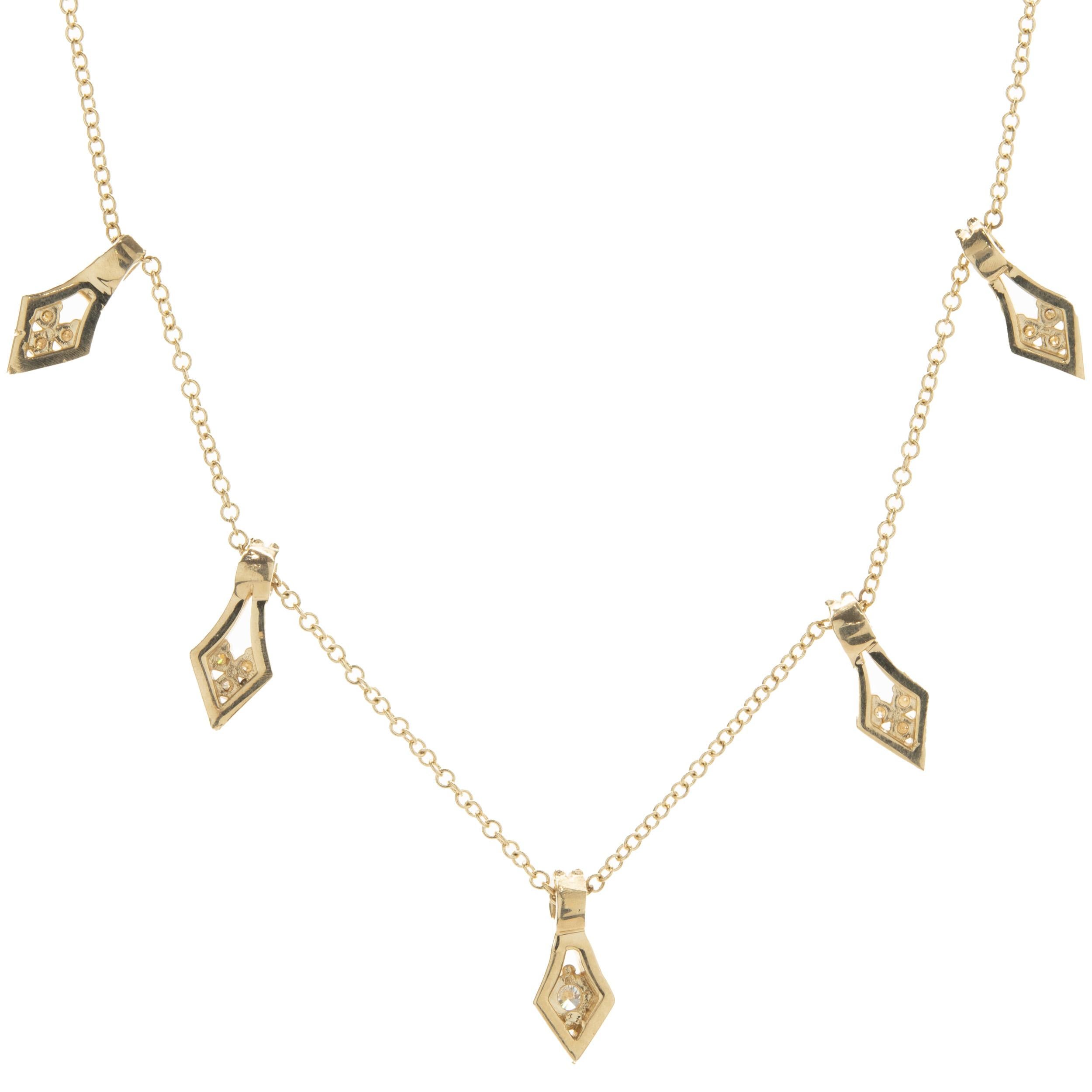 Round Cut 14 Karat Yellow Gold Pave Diamond Arrow Drop Necklace For Sale