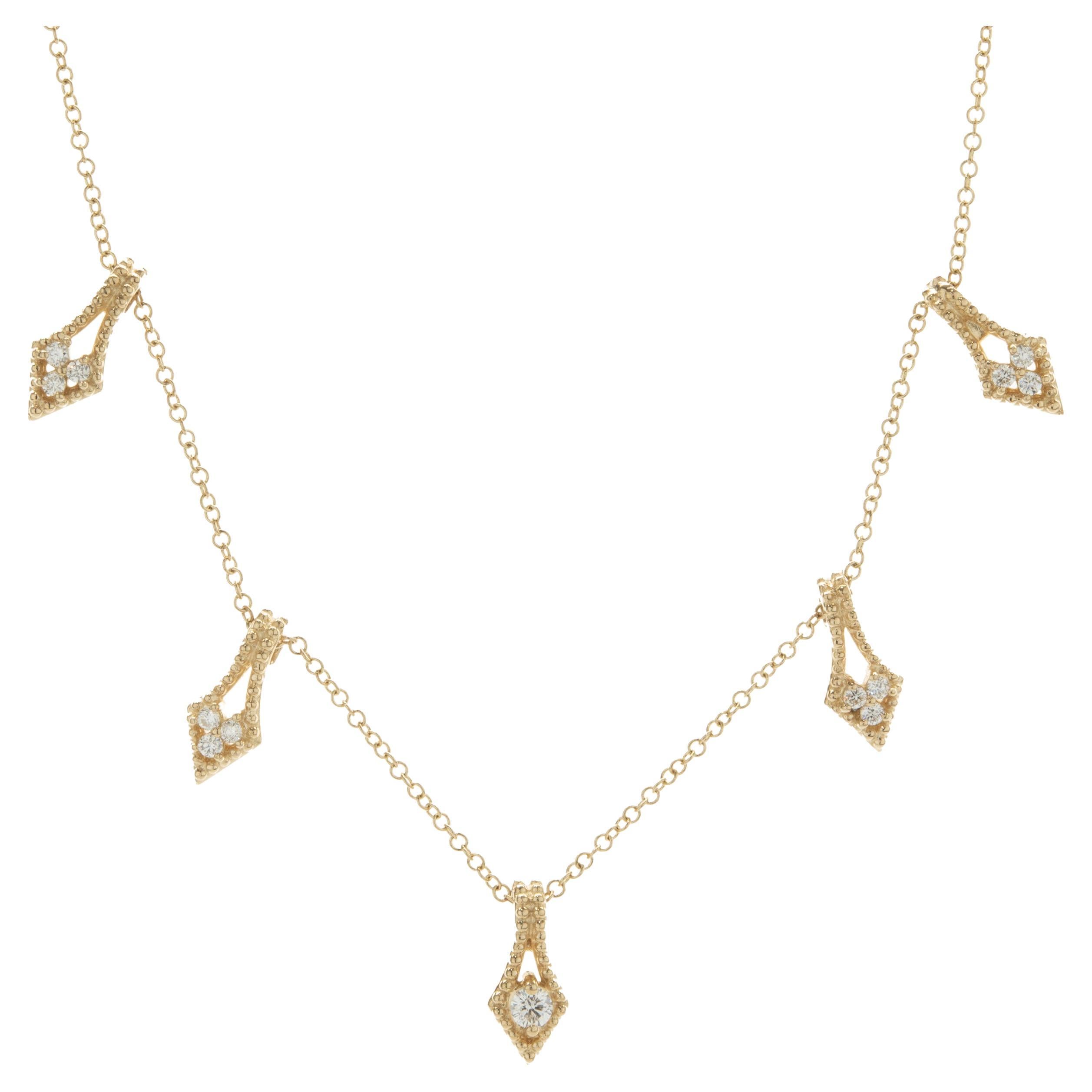14 Karat Yellow Gold Pave Diamond Arrow Drop Necklace For Sale