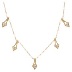 14 Karat Yellow Gold Pave Diamond Arrow Drop Necklace