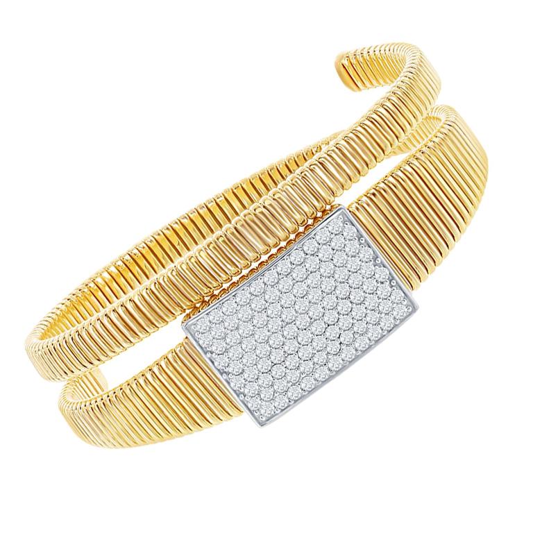 Bracelet jonc en or jaune 14 carats avec diamants pavés de 2 carats en vente