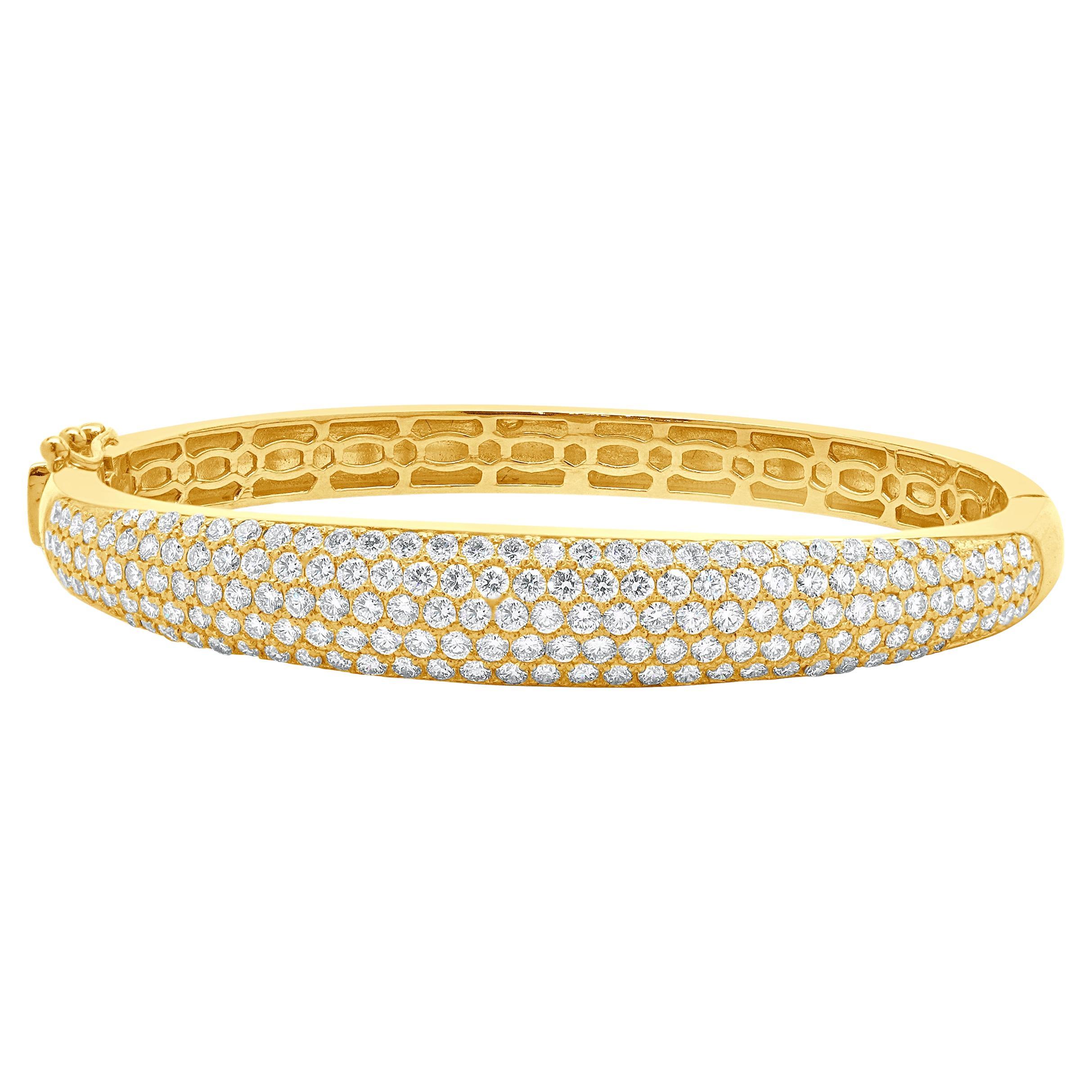 14 Karat Yellow Gold Pave Diamond Bangle Bracelet For Sale