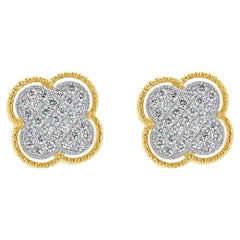 14 Karat Yellow Gold Pave Diamond Clover Stud Earrings
