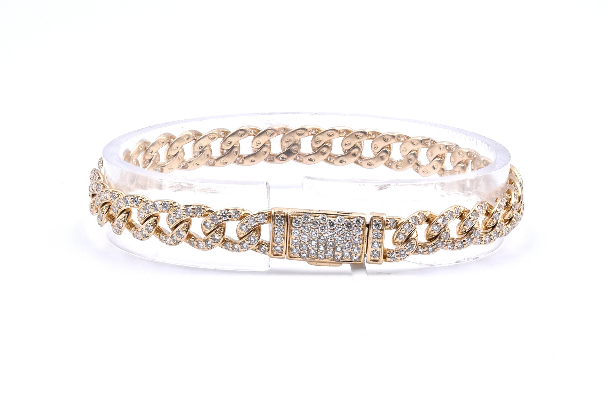 14 Karat Yellow Gold Pave Diamond Cuban Link Bracelet In Excellent Condition In Scottsdale, AZ