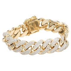 14 Karat Yellow Gold Pave Diamond Cuban Link Bracelet