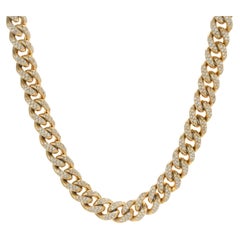 14 Karat Yellow Gold Pave Diamond Cuban Link Necklace