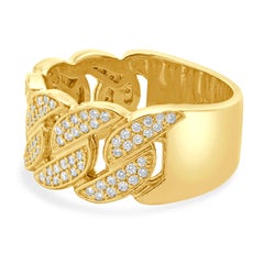 14 Karat Yellow Gold Pave Diamond Cuban Link Ring