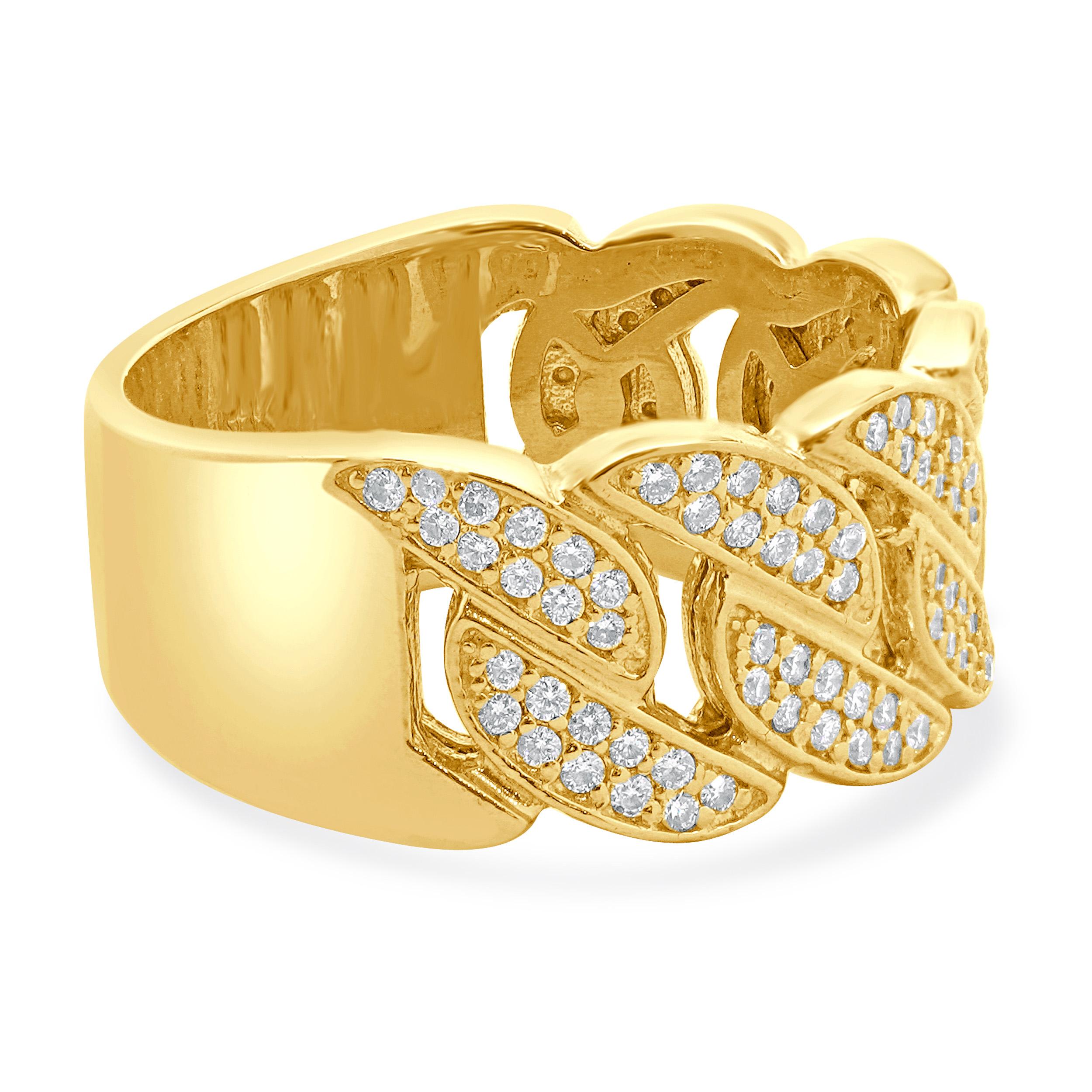 14 Karat Yellow Gold Pave Diamond Cuban Link Ring en Excelente estado para la venta en Scottsdale, AZ